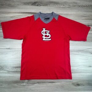 True Fan St Louis Cardinals MLB Performance Shirt Mens Medium‎ Red V-Neck 24375